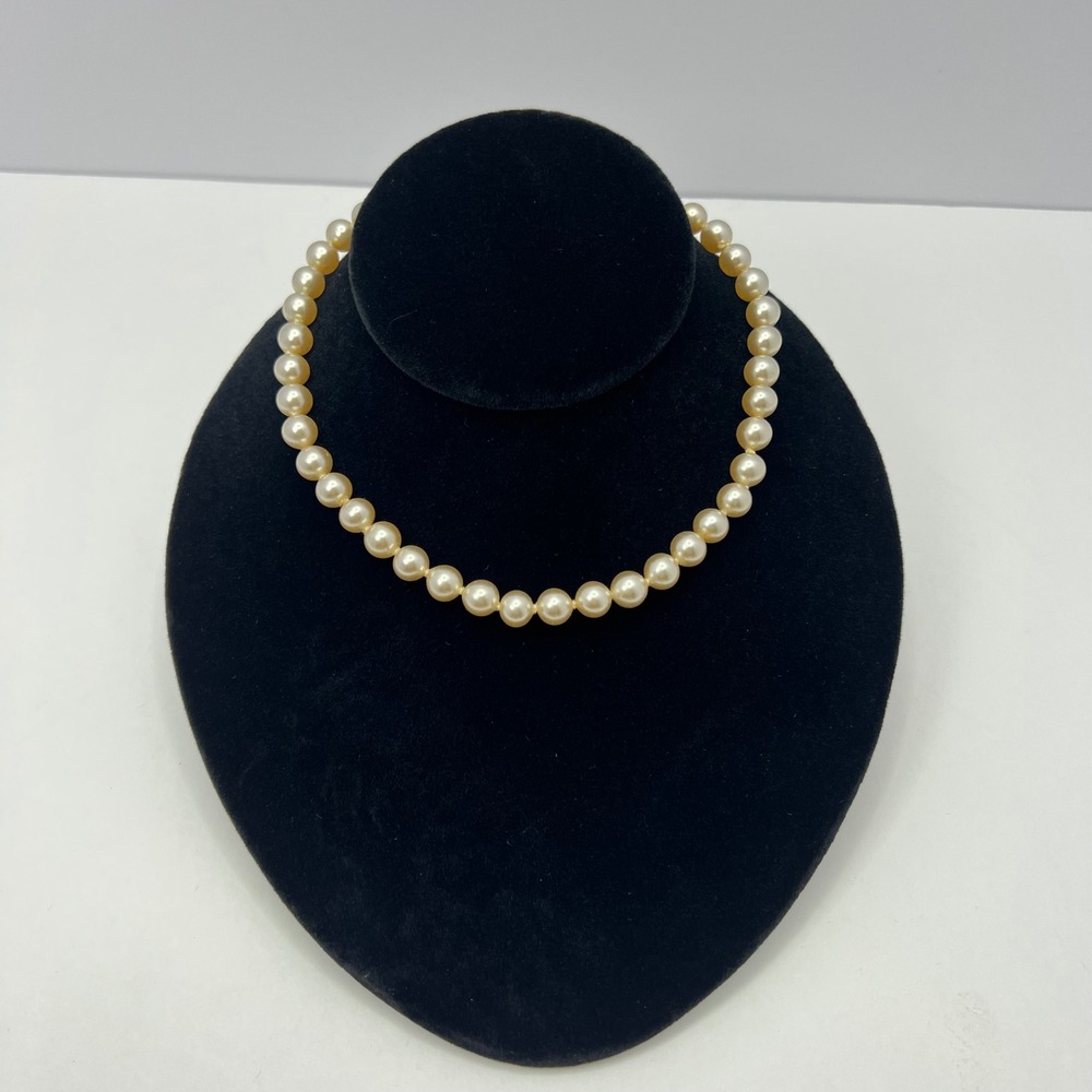 Vintage Cream Faux Pearl Choker Necklace 15" Rhinestone Clasp Bridal Old Money